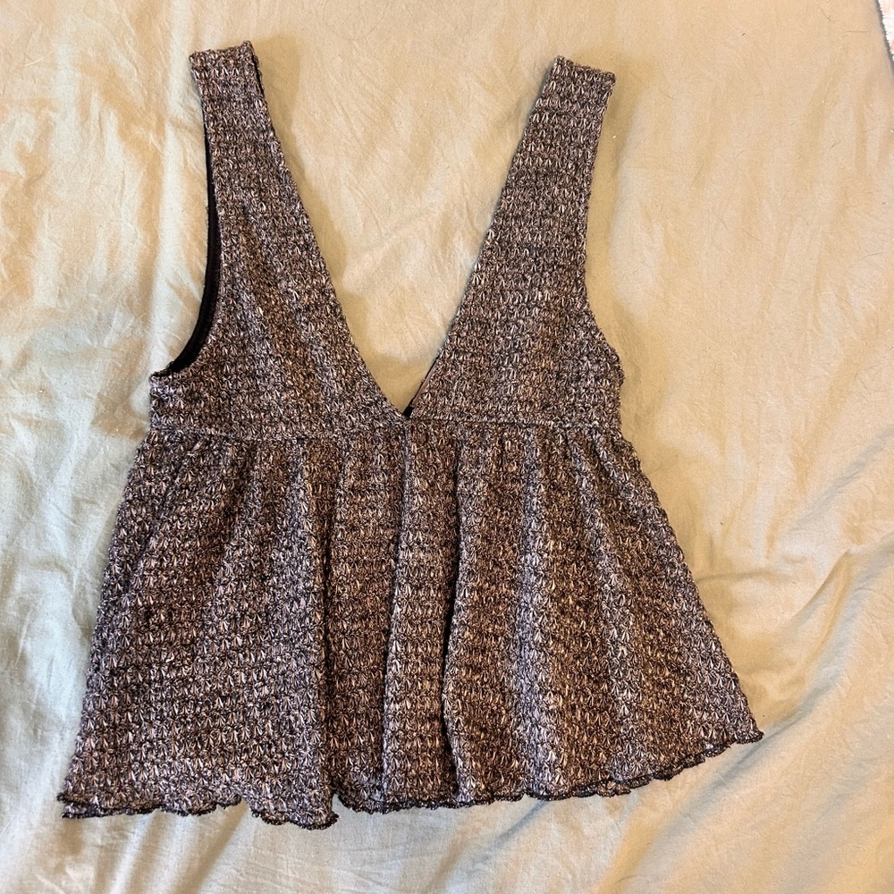 Urban Outfitters Black and Gray Knit Peplum Top